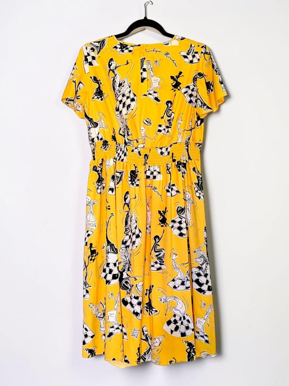 Moschino rare VTG 90's fairy grunge whimsy surrealism art chess yellow dress 6 - Picture 5 of 15